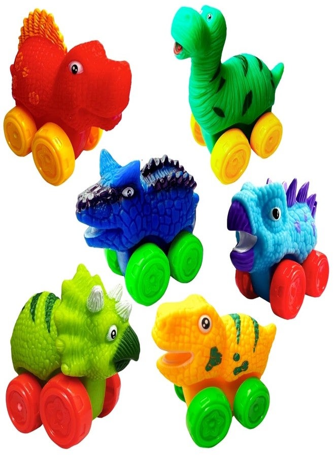 PLUSPOINT 6 Pcs Dino Cars, Soft Rubber Toy Car Set, Push n Go Mini Vehicles for Baby, Floating Bath Toy for Boys and Girls, Summer Beach and Pool Activity, Party Favors for Kids (6 Dino Car) - Image 1